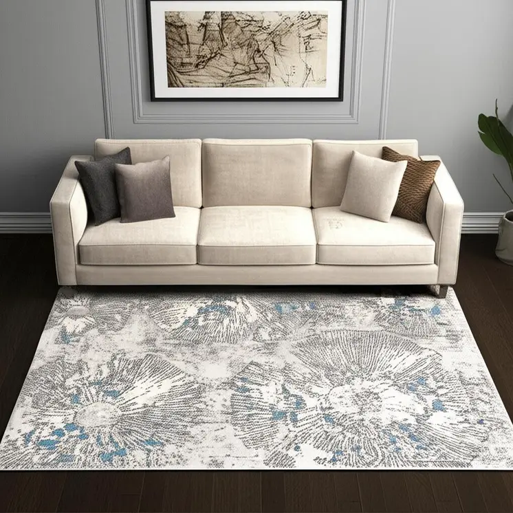 5' X 8' Blue Abstract Circular Motifs Area Rug