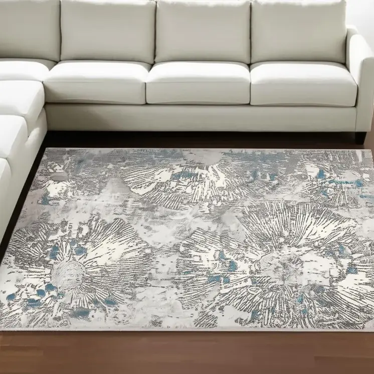 7' X 10' Blue Abstract Circular Motifs Area Rug