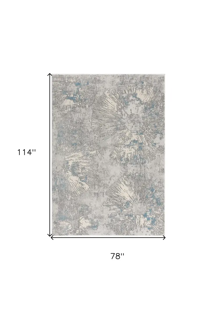 7' X 10' Blue Abstract Circular Motifs Area Rug