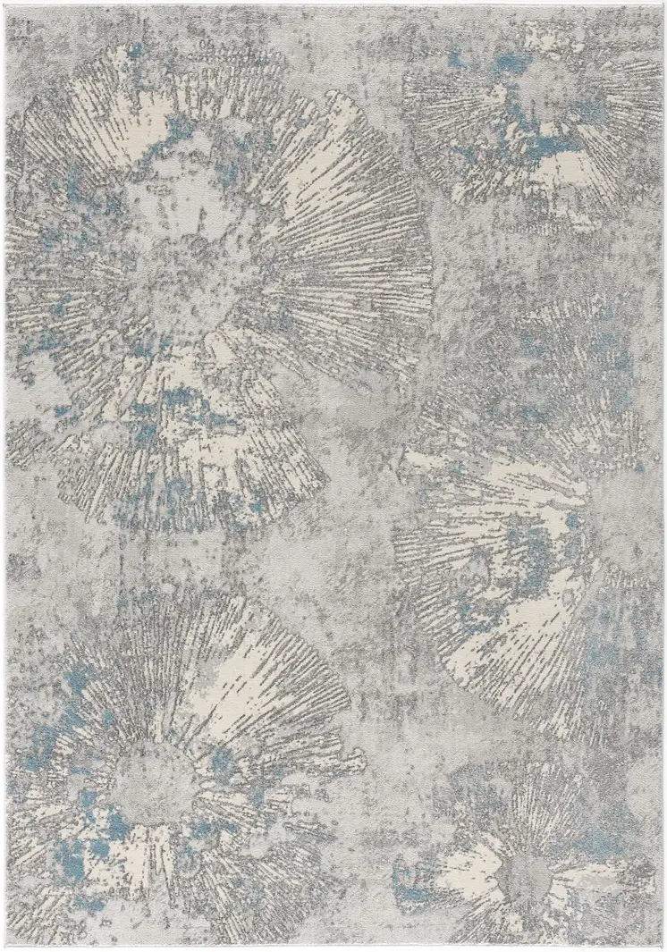 7' X 10' Blue Abstract Circular Motifs Area Rug