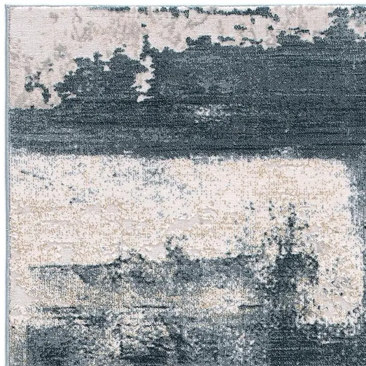 5' X 7' Blue And Ivory Abstract Dhurrie Area Rug