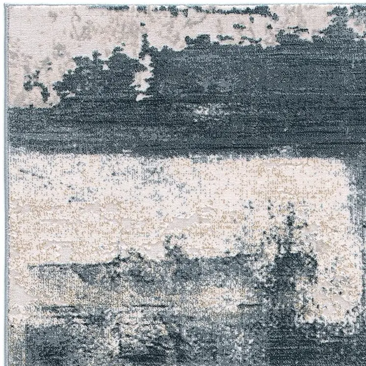 6' X 9' Blue And Ivory Abstract Dhurrie Area Rug