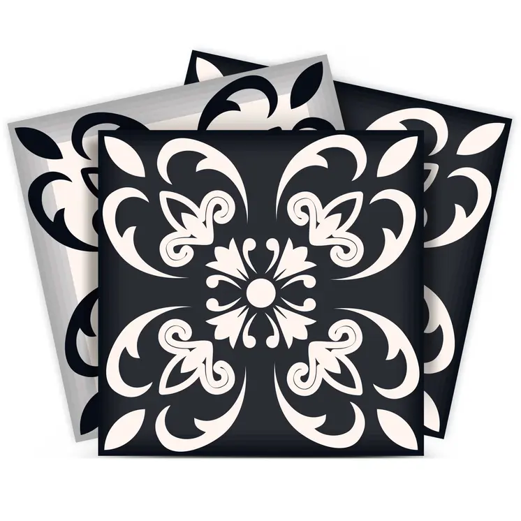 8" X 8" Black And White Quatro Peel And Stick Removable Tiles