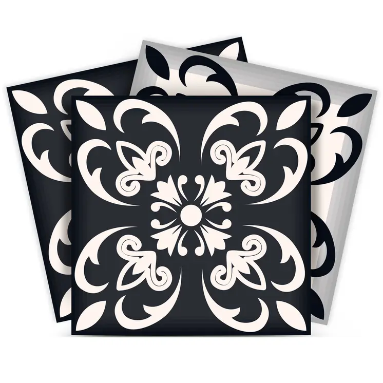 8" X 8" Black And White Quatro Peel And Stick Removable Tiles