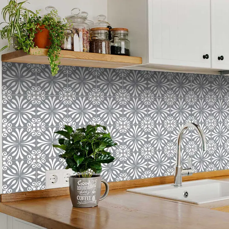 6" X 6" Gray And White Spire Peel And Stick Removable Tiles