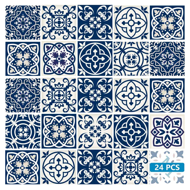 5" X 5" Midnight Blue And White Peel And Stick Removable Tiles