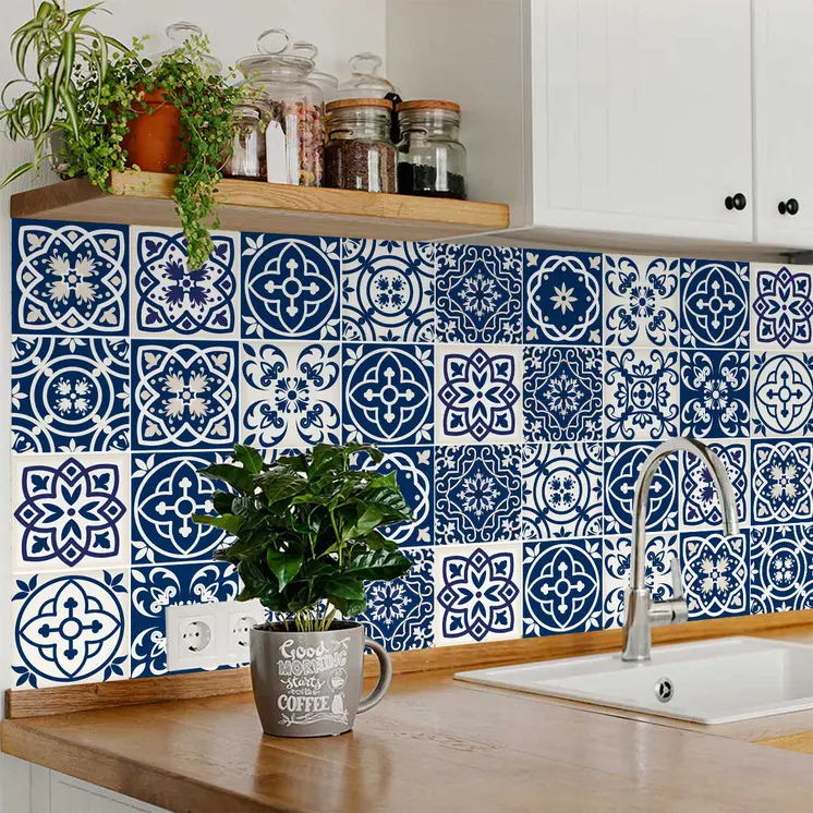 5" X 5" Midnight Blue And White Peel And Stick Removable Tiles