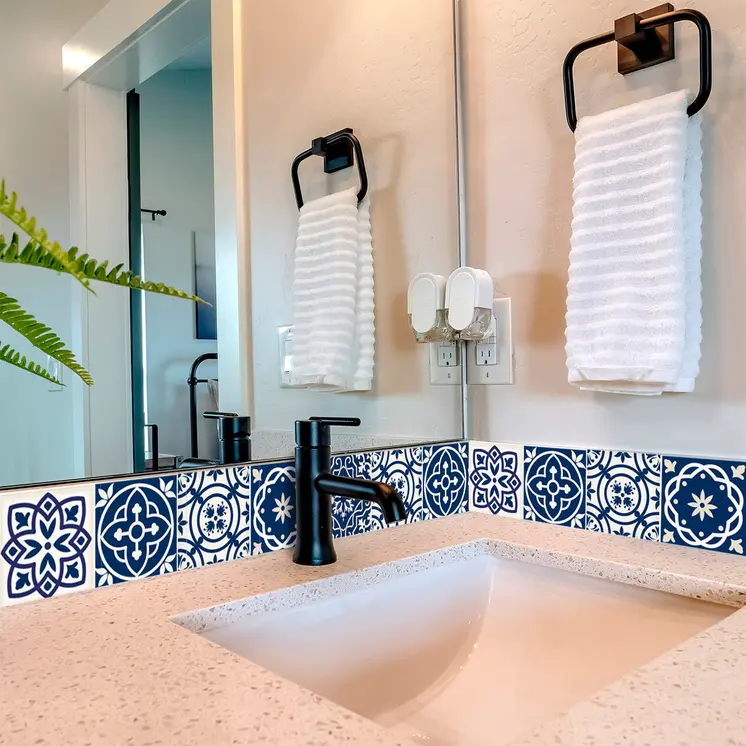 5" X 5" Midnight Blue And White Peel And Stick Removable Tiles