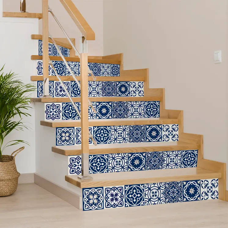 5" X 5" Midnight Blue And White Peel And Stick Removable Tiles