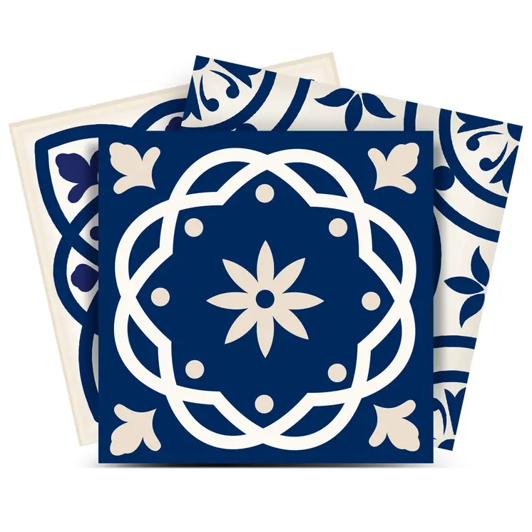 5" X 5" Midnight Blue And White Peel And Stick Removable Tiles