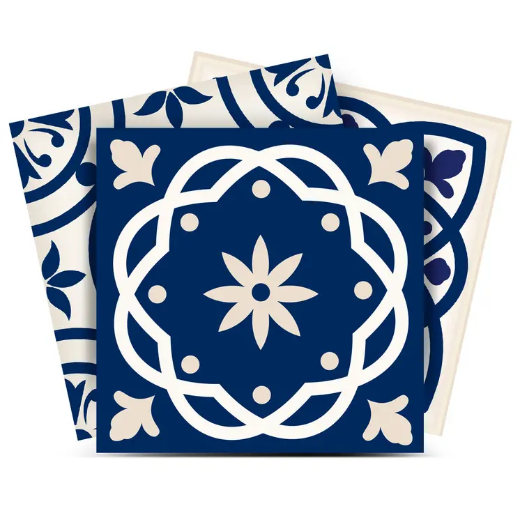 7" X 7" Midnight Blue And White Peel And Stick Removable Tiles