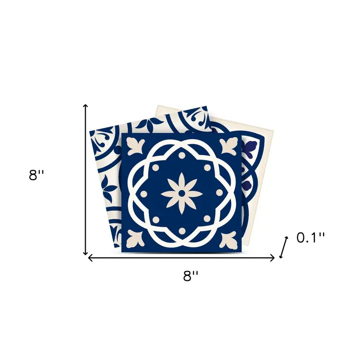 8" X 8" Midnight Blue And White Peel And Stick Removable Tiles