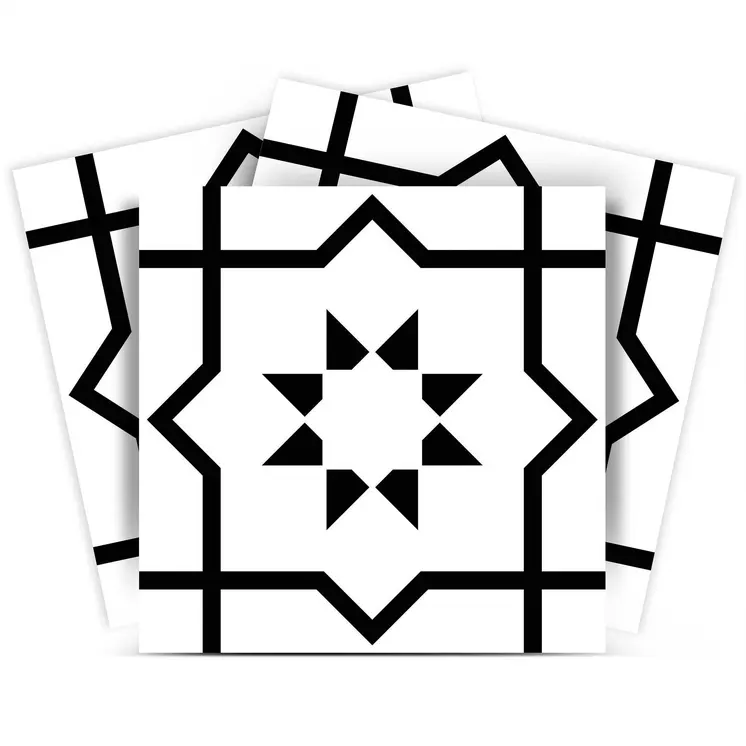 6" X 6" White And Black Sun Peel And Stick Removable Tiles