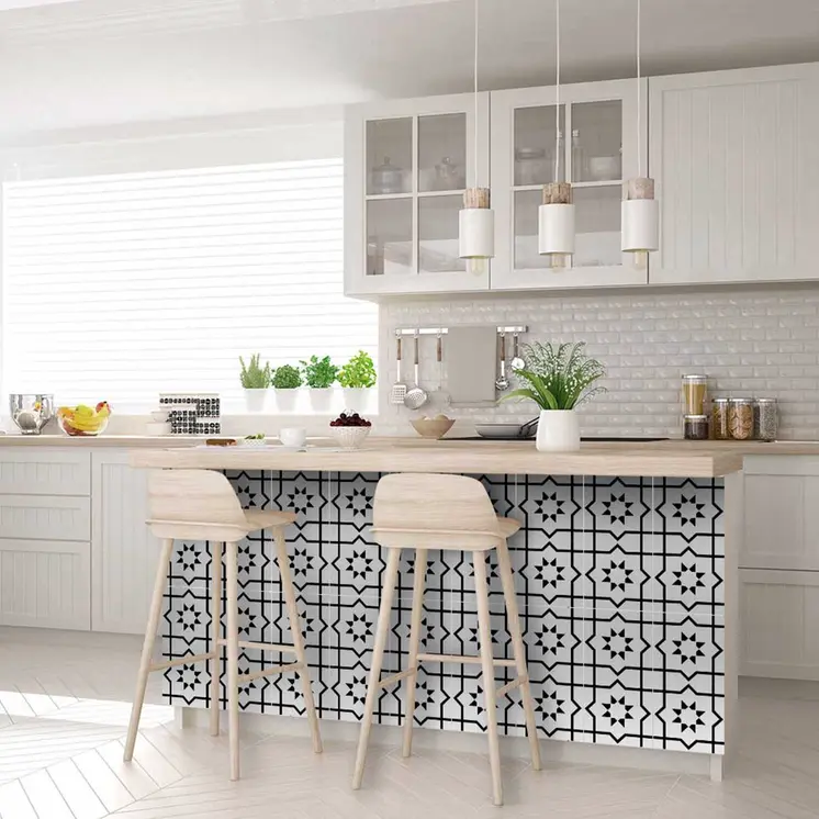 7" X 7" White And Black Sun Peel And Stick Removable Tiles