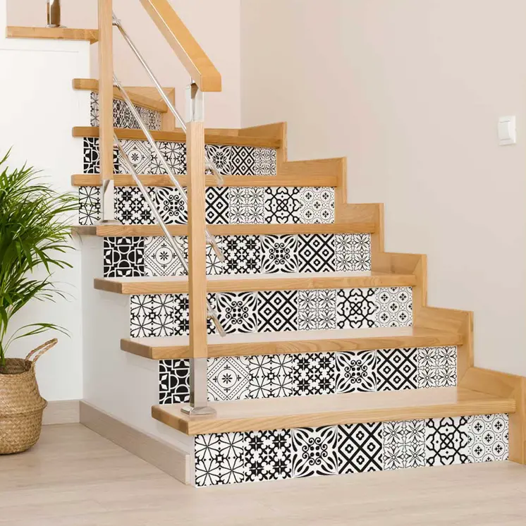 4" X 4" Black And White Mash Peel And Stick Removable Tiles