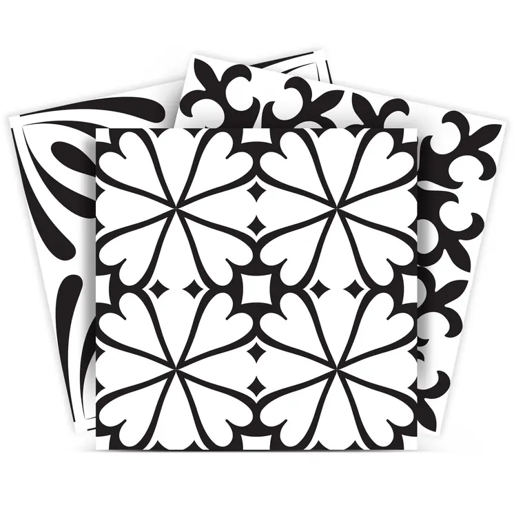 5" X 5" Black And White Mash Peel And Stick Removable Tiles