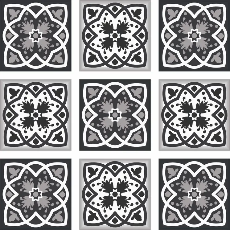 5" X 5" Black White And Gray Baz  Peel And Stick Removable Tiles