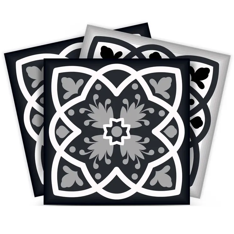 6" X 6" Black White And Gray Baz  Peel And Stick Removable Tiles