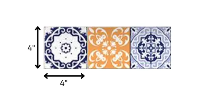 4" X 4" Yellow White And Blues Peel And Stick Removable Tiles