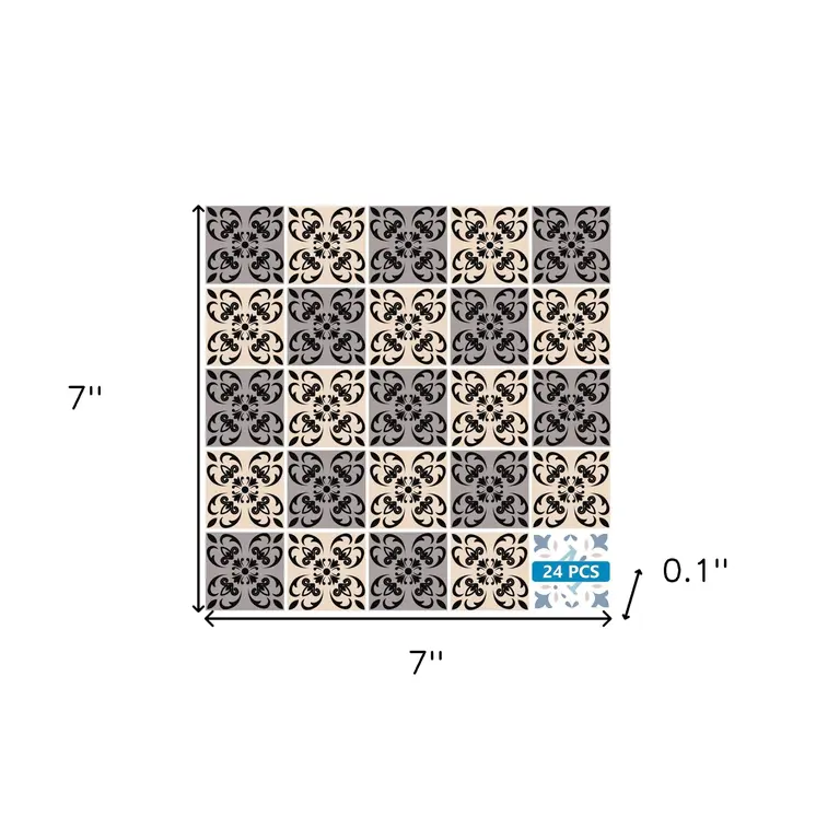 7" X 7" Light Grey And Cream Orchid Peel And Stick Removable Tiles