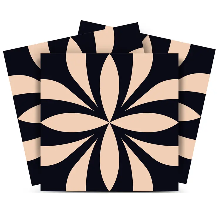 4" X 4" Intertwined Black And Cream Peel And Stick Removable Tiles