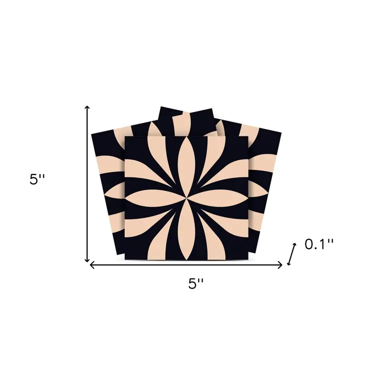 5" X 5" Intertwined Black And Cream Peel And Stick Removable Tiles