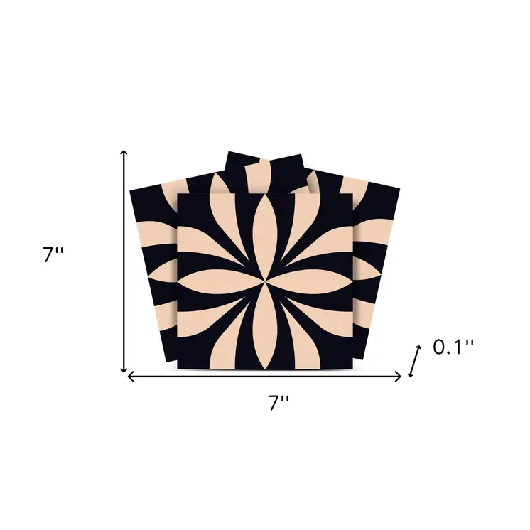 7" X 7" Intertwined Black And Cream Peel And Stick Removable Tiles