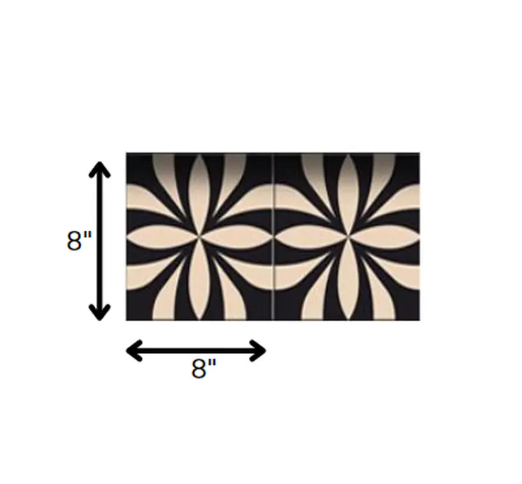 8" X 8" Intertwined Black And Cream Peel And Stick Removable Tiles