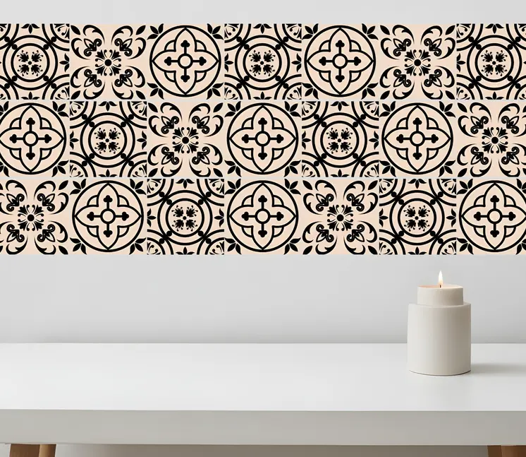4" X 4" Cream And Black Mosaic Peel And Stick Removable Tiles