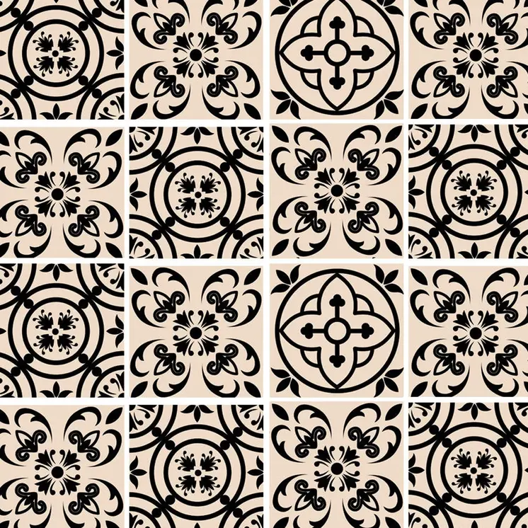7" X 7" Cream And Black Mosaic Peel And Stick Removable Tiles