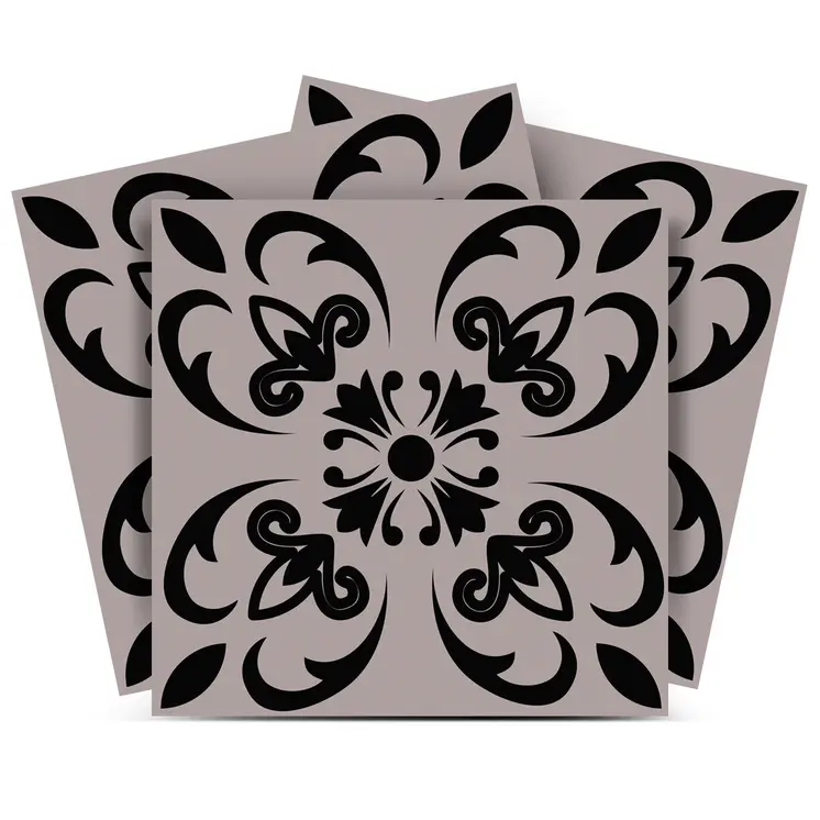 8" X 8" Black And White Orchid Peel And Stick Removable Tiles