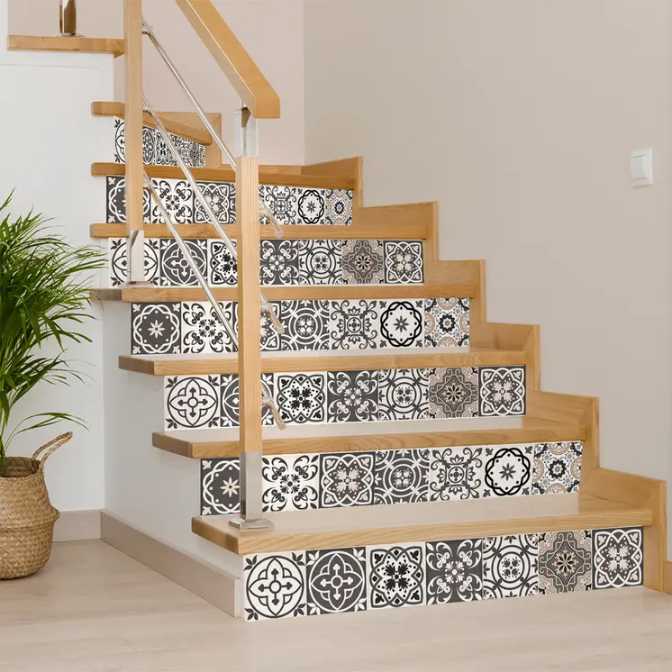 6" X 6" Charcoal And White Mosaic Peel And Stick Removable Tiles