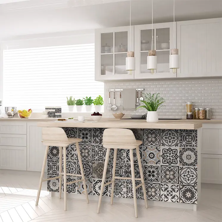 6" X 6" Charcoal And White Mosaic Peel And Stick Removable Tiles