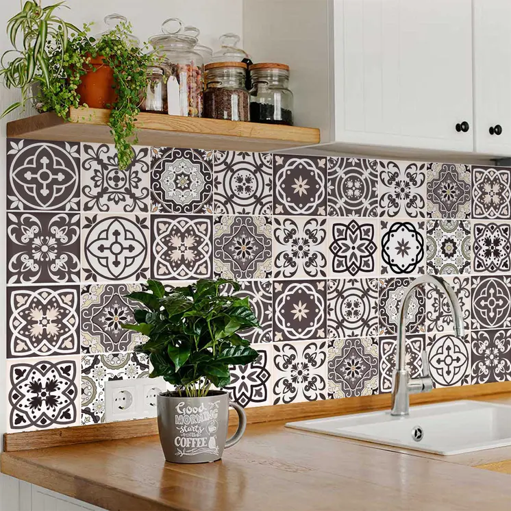 5" X 5" Light Brown And White Mosaic Peel And Stick Removable Tiles