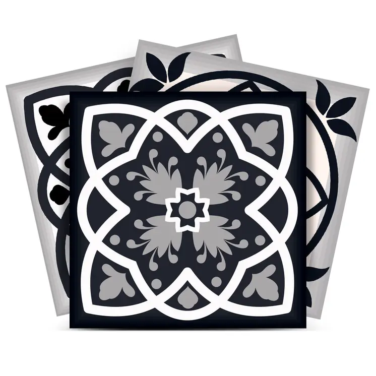 7" X 7" Black White And Tan Peel And Stick Removable Tiles