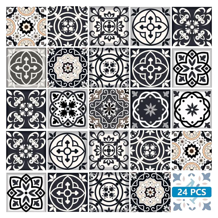 8" X 8" Black White And Tan Peel And Stick Removable Tiles
