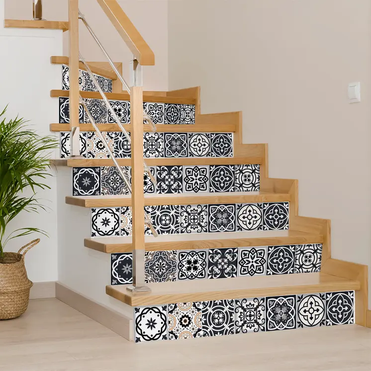 8" X 8" Black White And Tan Peel And Stick Removable Tiles
