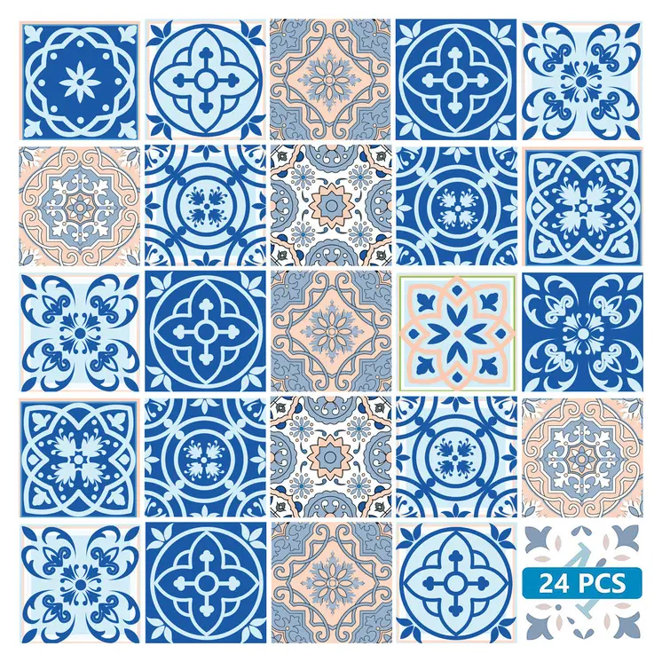 5" X 5" Dark And Light Blue Mosaic Peel And Stick Removable Tiles