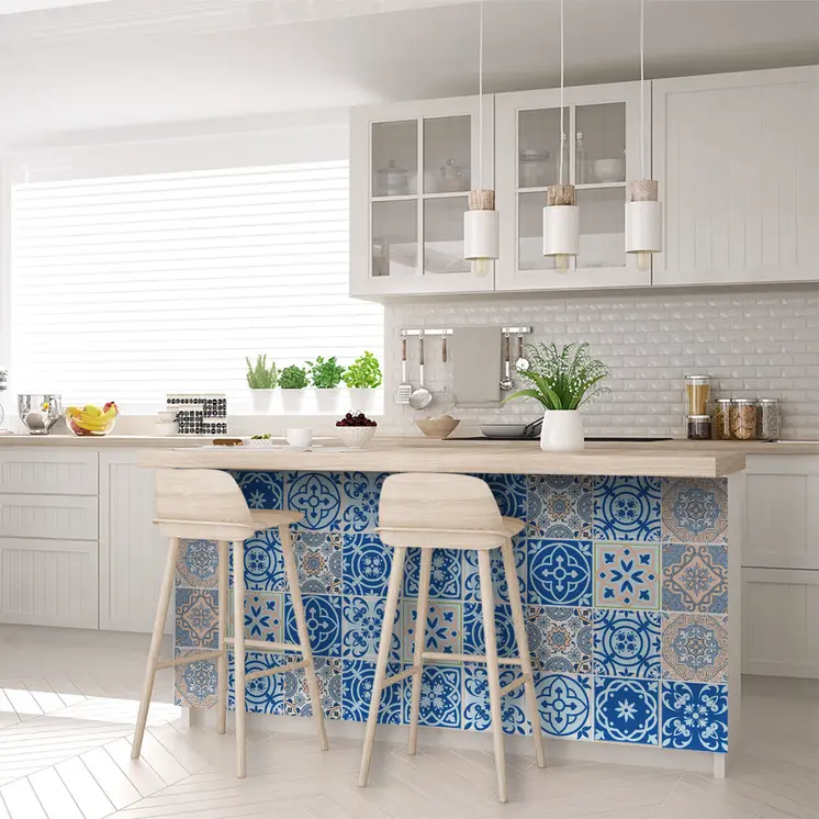 5" X 5" Dark And Light Blue Mosaic Peel And Stick Removable Tiles