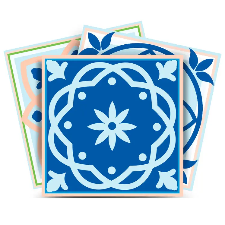 5" X 5" Dark And Light Blue Mosaic Peel And Stick Removable Tiles