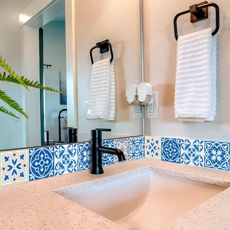 7" X 7" Dark And Light Blue Mosaic Peel And Stick Removable Tiles