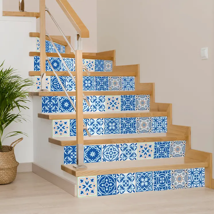 8" X 8" Dark And Light Blue Mosaic Peel And Stick Removable Tiles