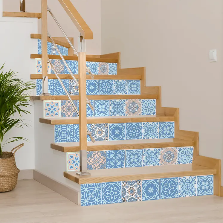7" X 7" Ocean Blue Mosaic Peel And Stick Removable Tiles