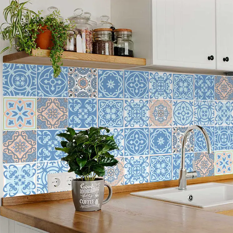 8" X 8" Ocean Blue Mosaic Peel And Stick Removable Tiles