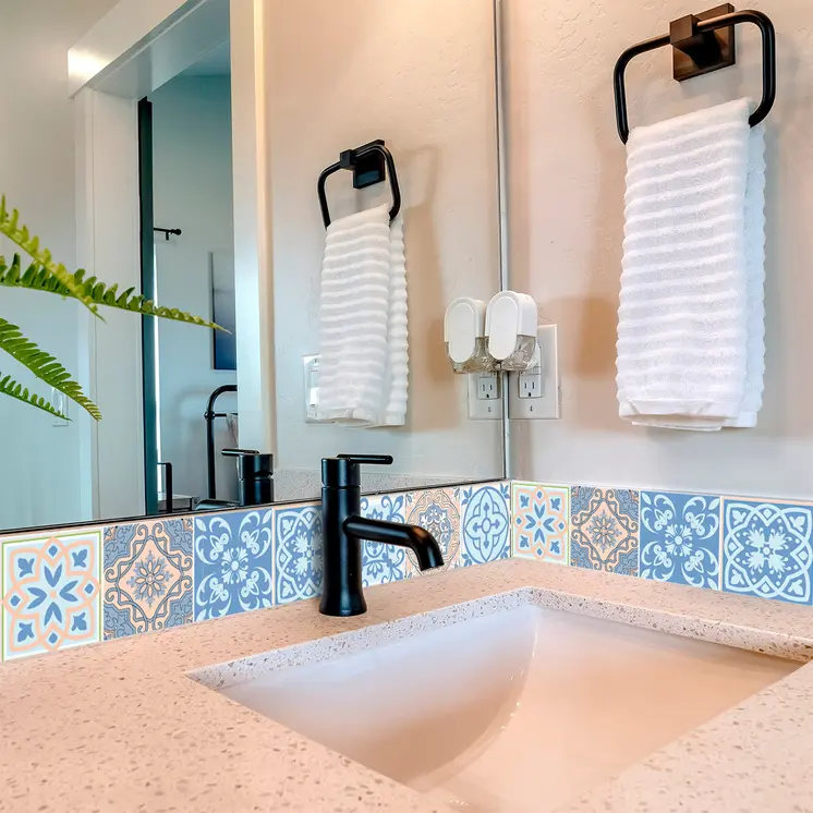 8" X 8" Ocean Blue Mosaic Peel And Stick Removable Tiles