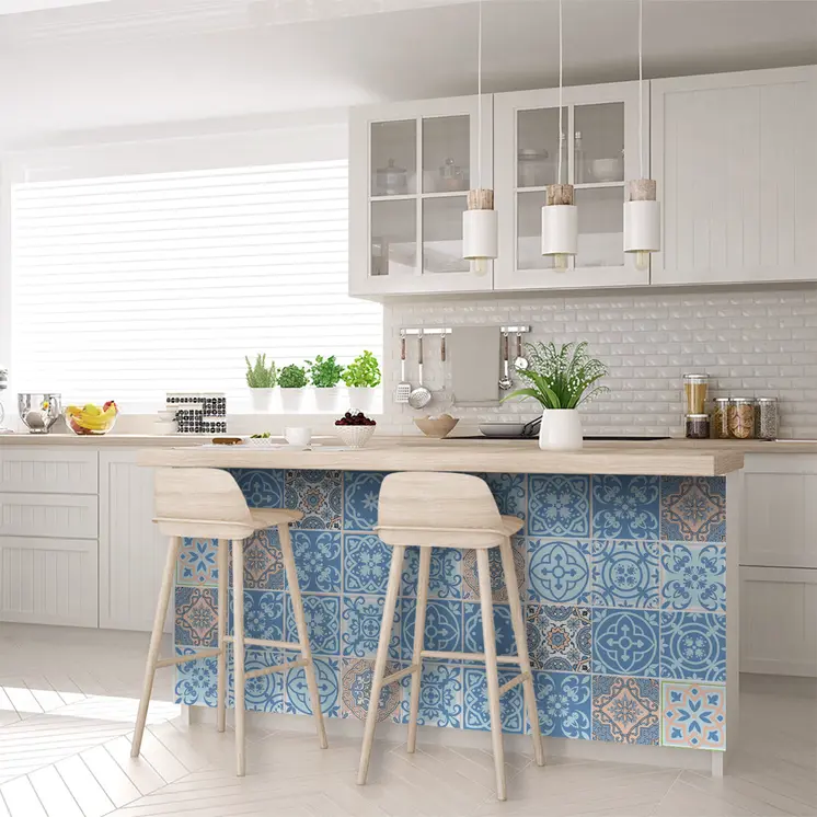 8" X 8" Ocean Blue Mosaic Peel And Stick Removable Tiles