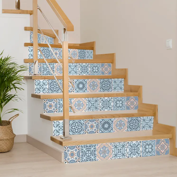 5" X 5" Baby Blue And Peach Mosaic Peel And Stick Removable Tiles