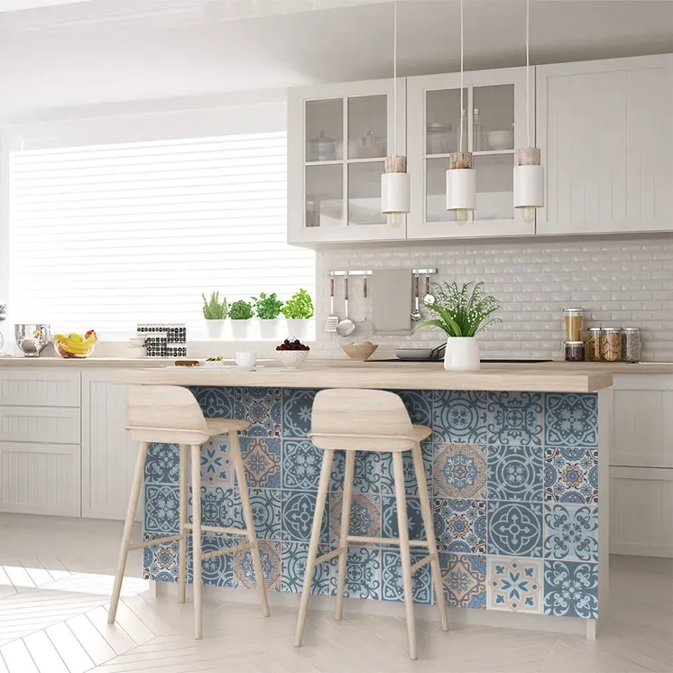 8" X 8" Baby Blue And Peach Mosaic Peel And Stick Removable Tiles