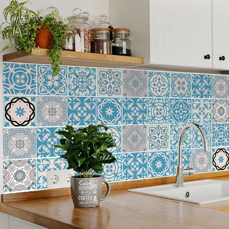 5" X 5" Sky Blue Mosaic Peel And Stick Removable Tiles