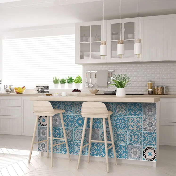 5" X 5" Sky Blue Mosaic Peel And Stick Removable Tiles